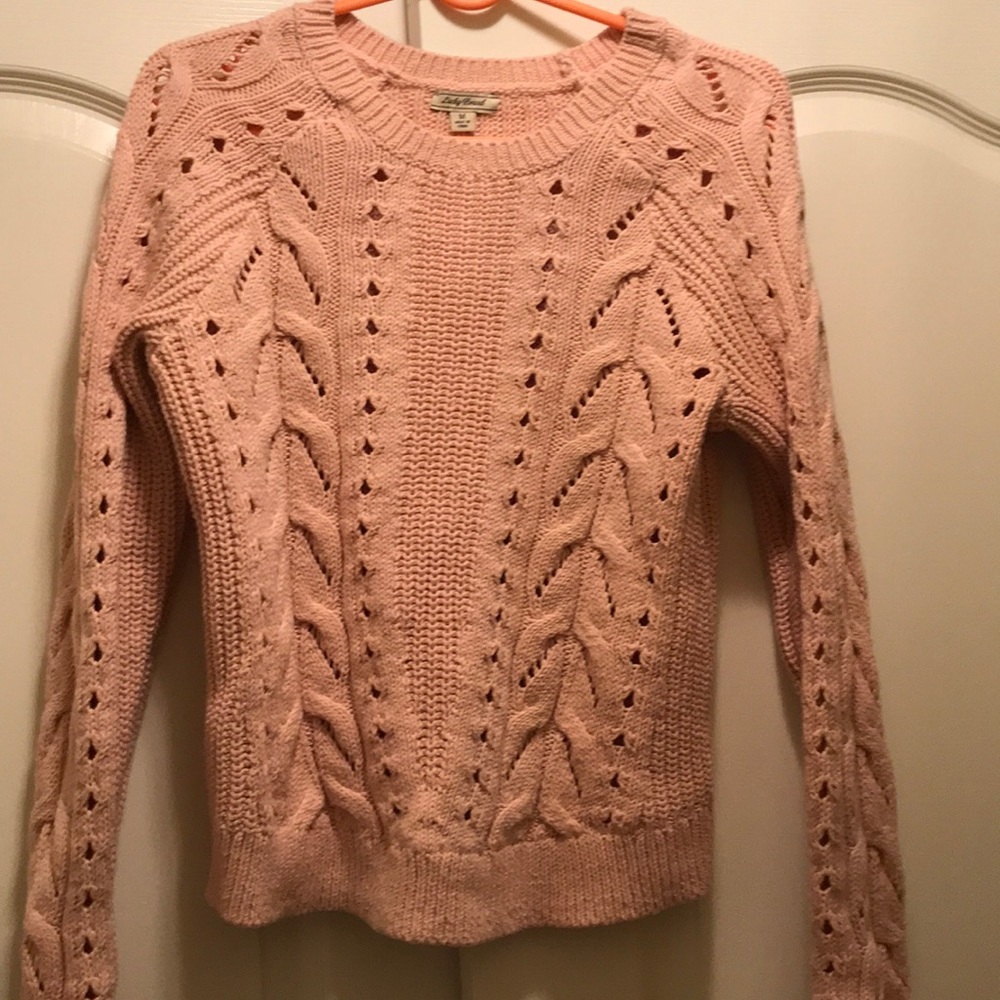 Blush colored cable knit sweater